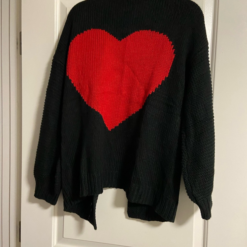 Black Sweater with Red Heart Design